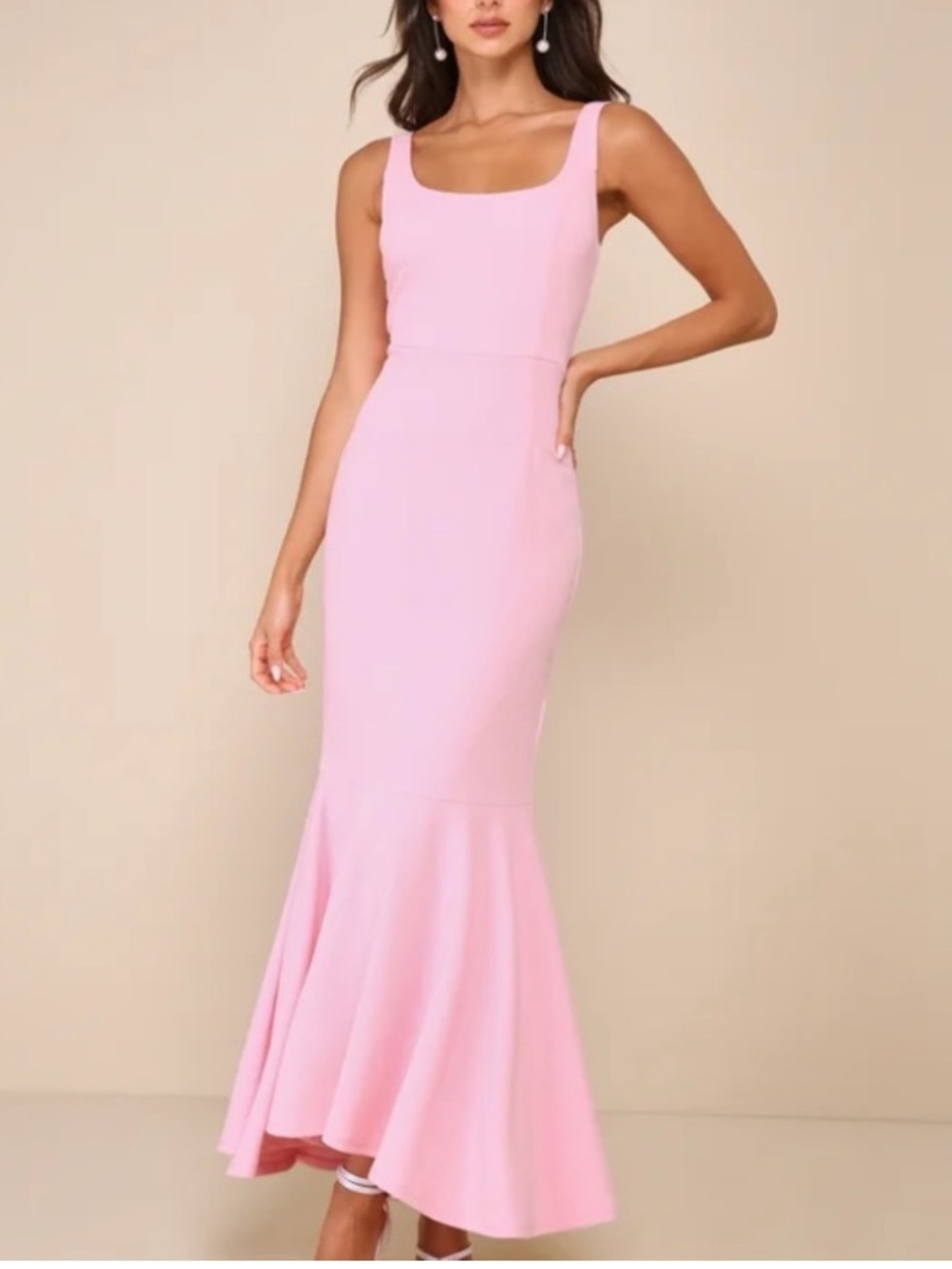 New Lulus Romantic Destiny Sleeveless Pink Square Neck Mermaid Dress Sz XL